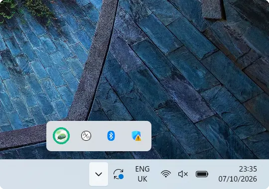 Hidden icons open with the Thumbpad icon highlighted